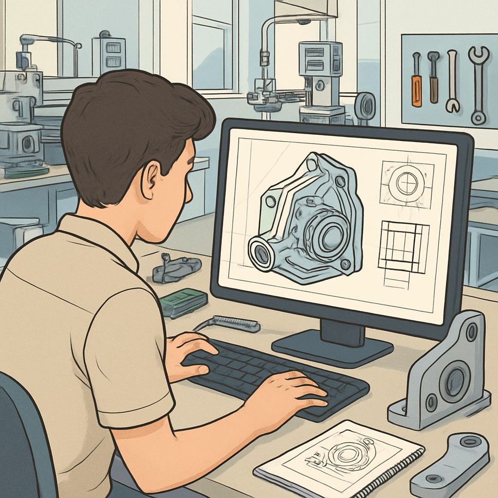 Engineering student using CAD software to design a product prototype.