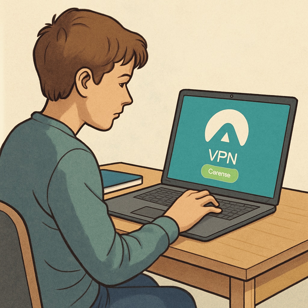 A teenager using a laptop with VPN, reflecting the impact of the UK age verification law.