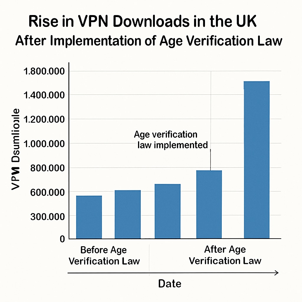 A graph showing increased VPN downloads in the UK after the age verification law.