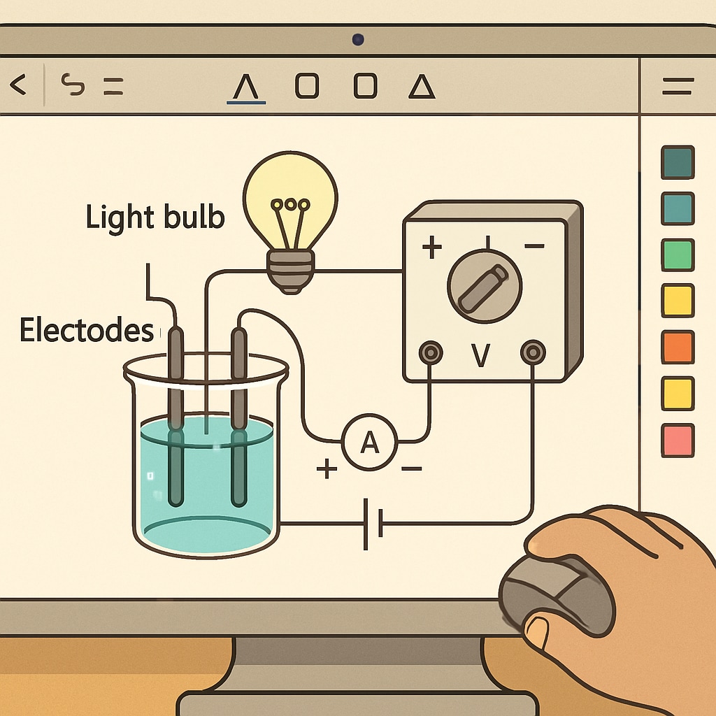 A high-quality image showing a digital experiment diagram being created on a computer screen, relevant to K12 science education. Digital experiment diagram creation tools for K12 education.