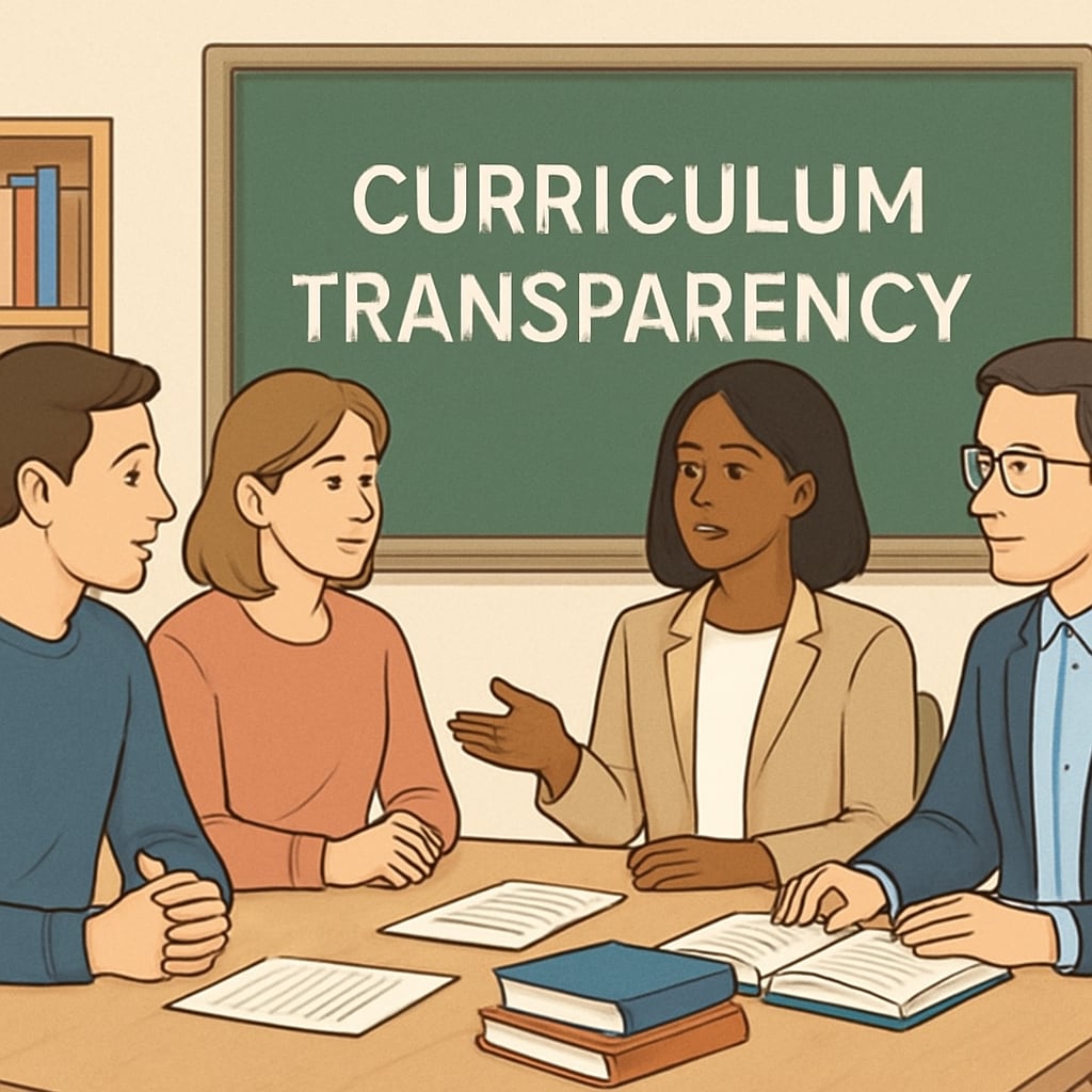 Parents and teachers discussing curriculum transparency and public records.