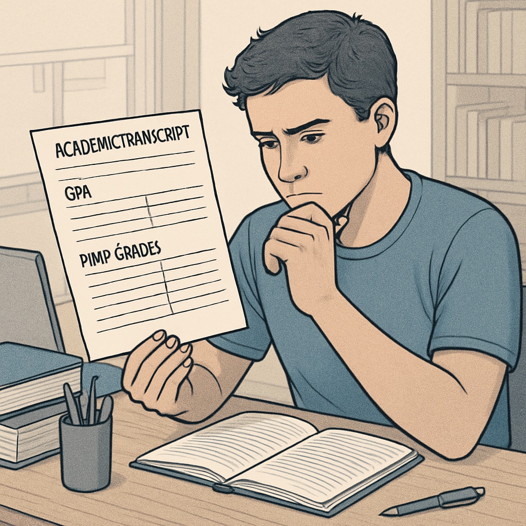 University student analyzing GPA and P/NP grading on a transcript