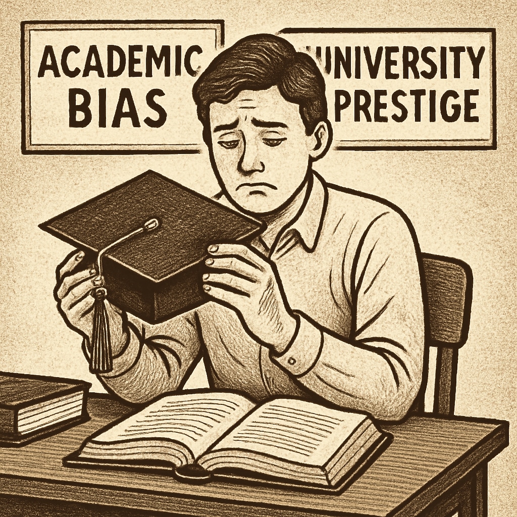 Student grappling with academic bias and university prestige