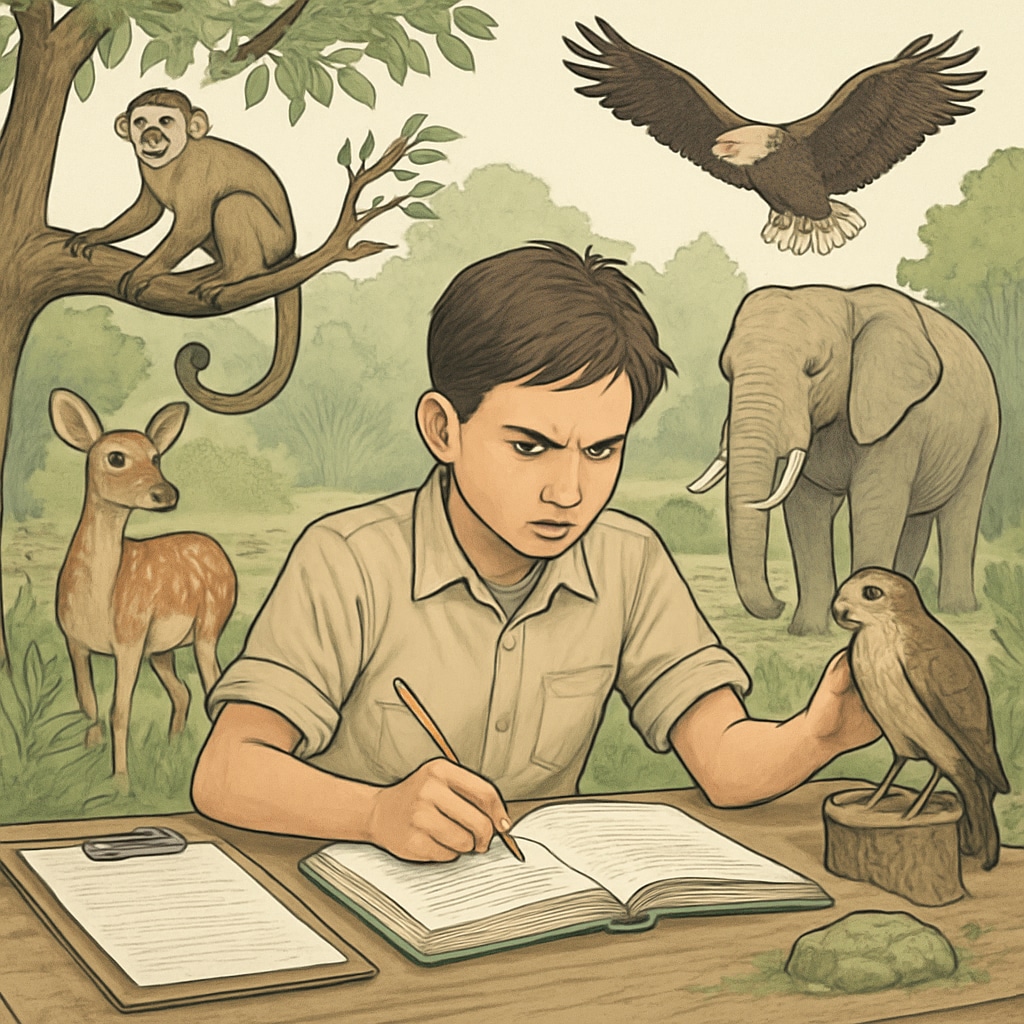 A young person caring for animals in a sanctuary, symbolizing educational resilience.