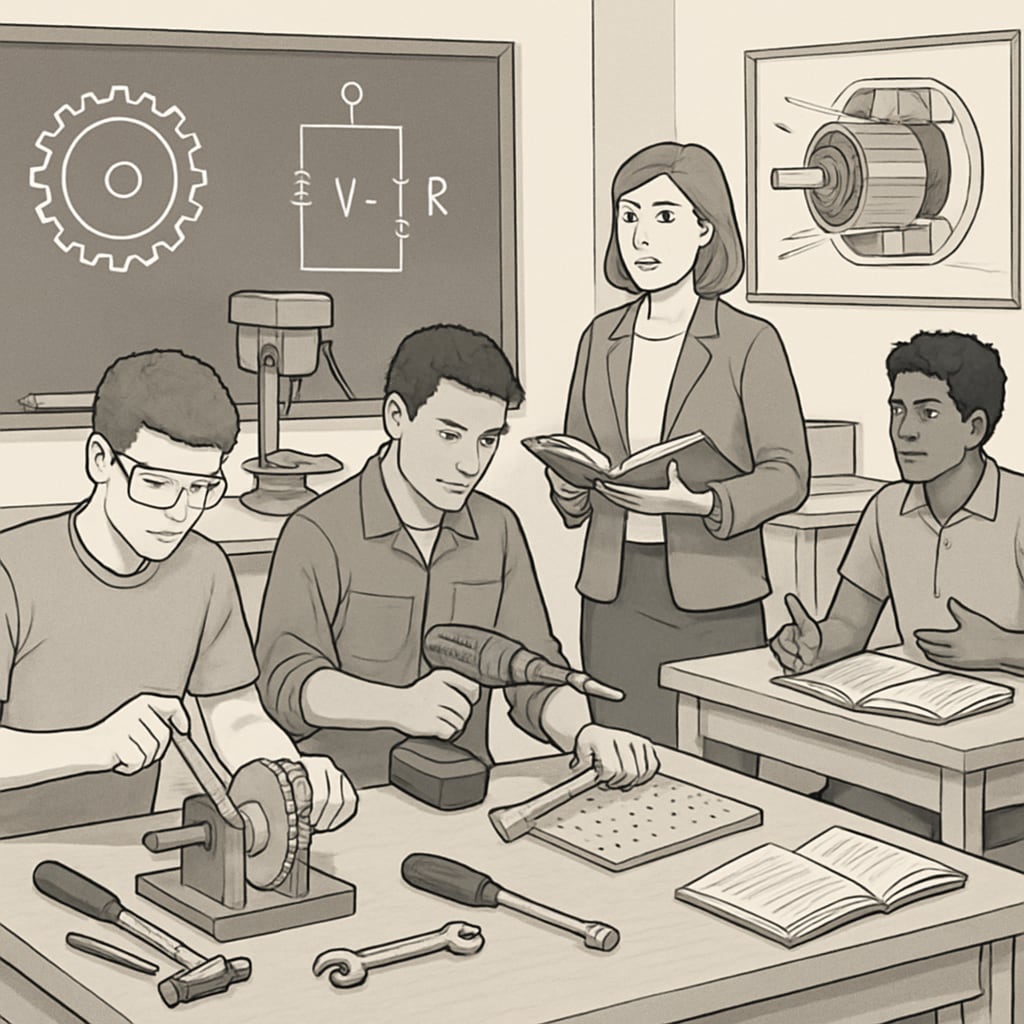 A classroom showcasing vocational training and academic integration.