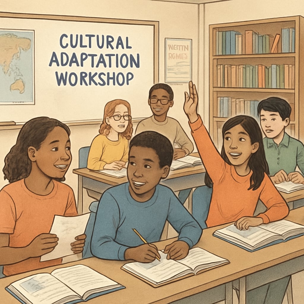 Students in a cultural adaptation workshop discussing U.S. norms and communication styles.