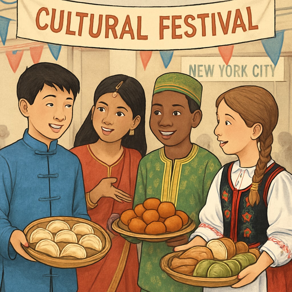 International students at a cultural festival in NYC, celebrating diversity and integration.