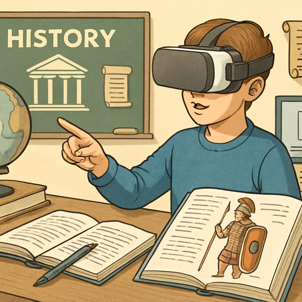 Student using VR for an interactive history lesson.