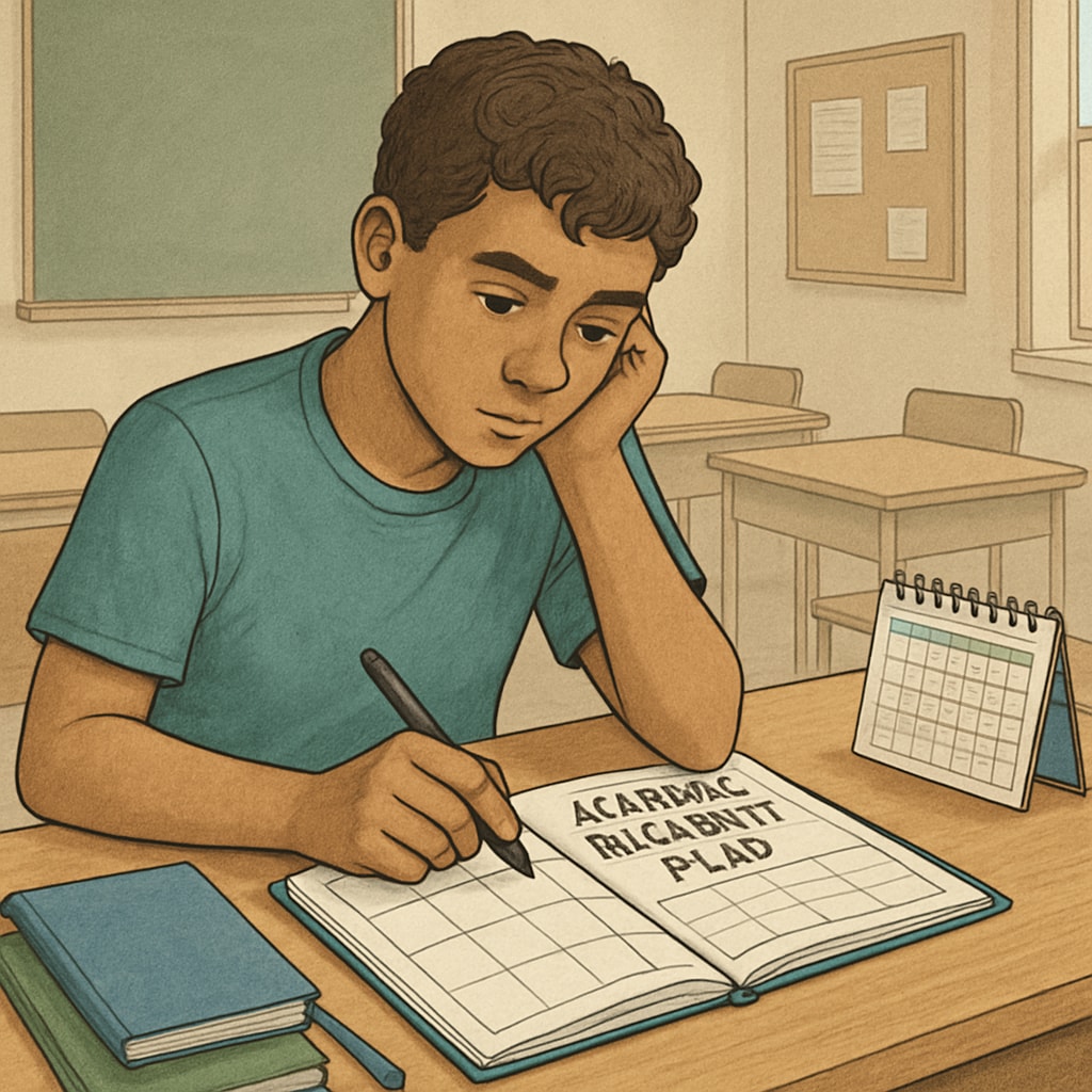 ADHD student organizing a planner for high school credit recovery.
