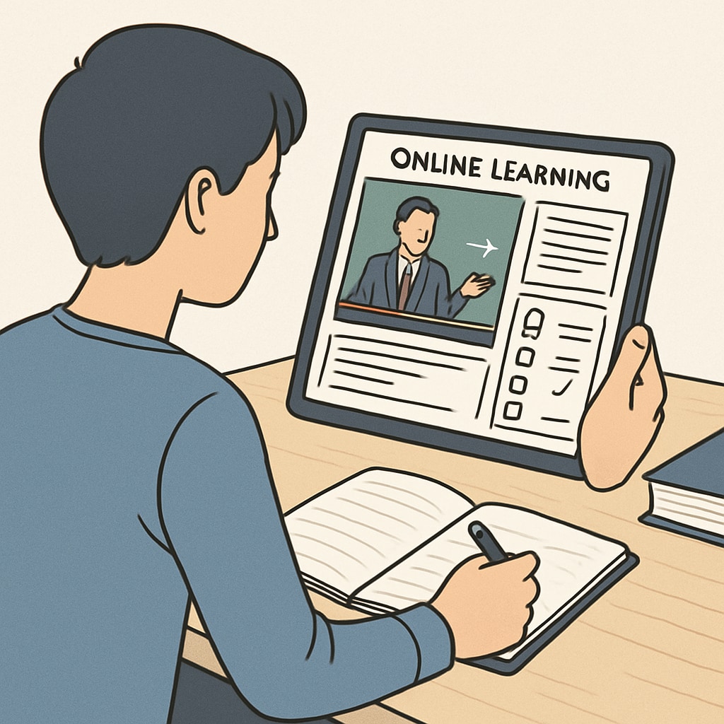 Adult engaging with self-learning resources on an online platform.