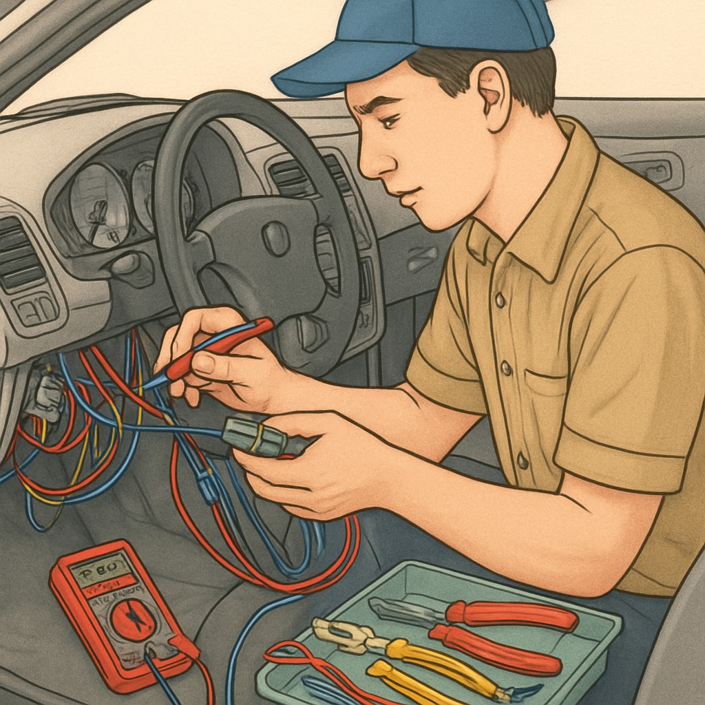 Electrical apprentice working on automotive wiring systems