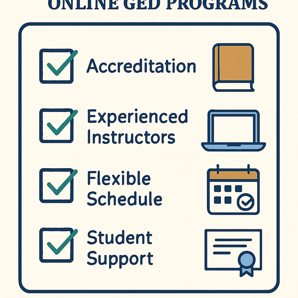 Criteria checklist for selecting accredited GED programs.