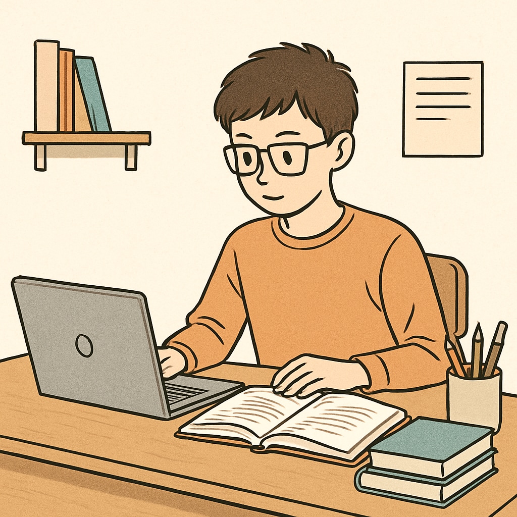 A student engaging in self-directed learning through personal research or projects.