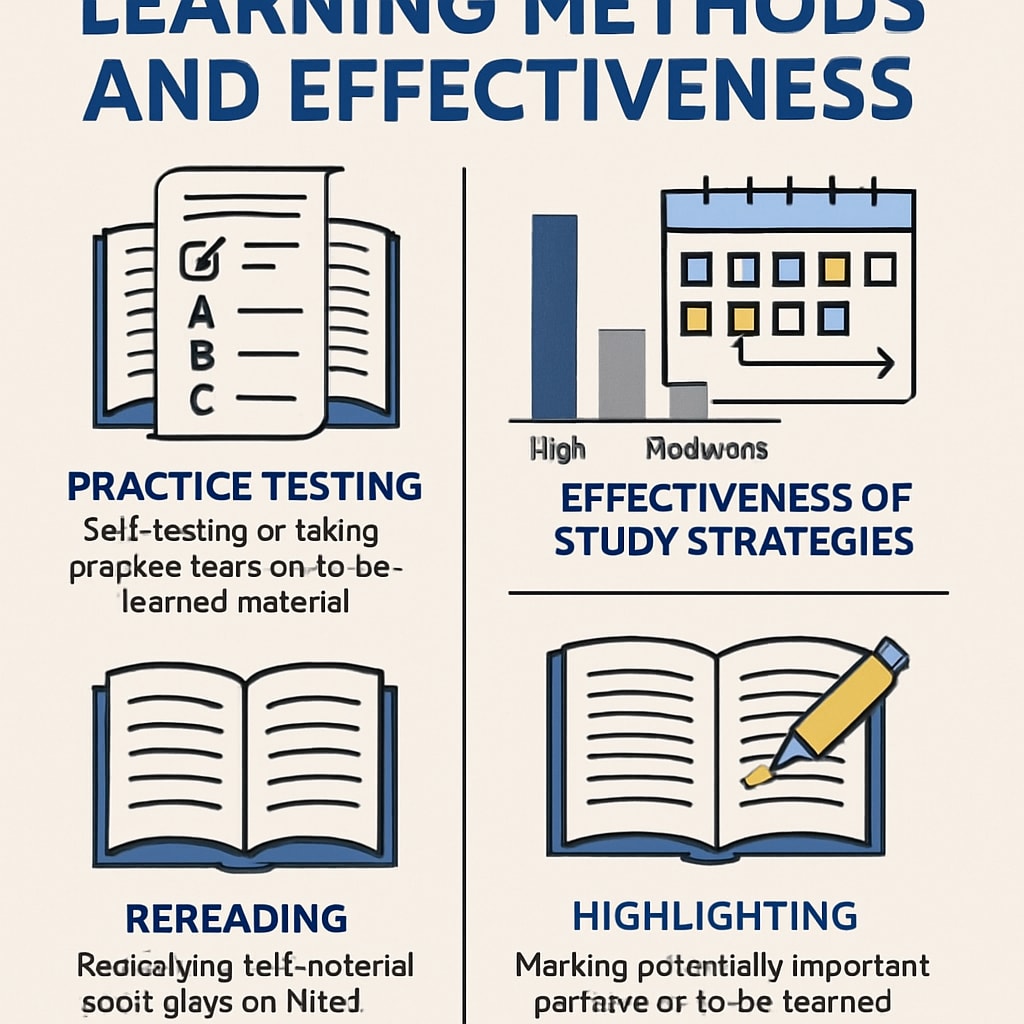 An infographic visually explaining different learning methods and their effectiveness, offering insights into study strategies. Infographic on effective learning methods for a K12 research survey.