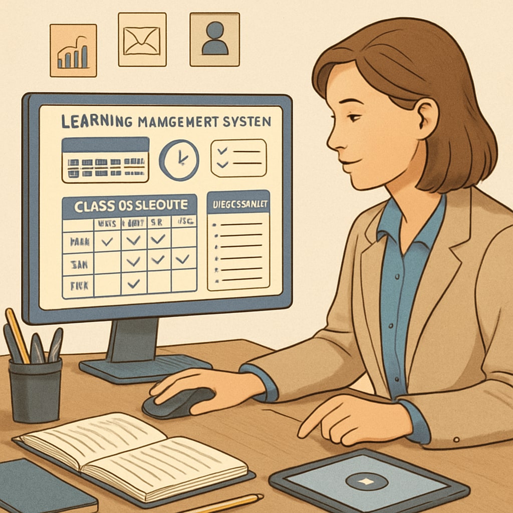 Teacher using digital tools to organize class schedules.