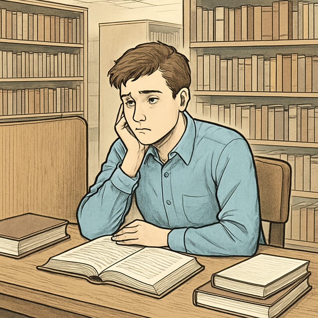 A solitary student in a library, reflecting transgender students' isolation.