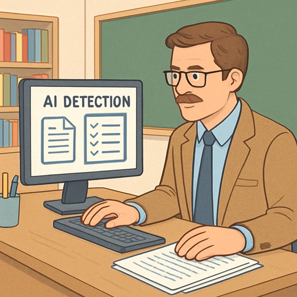Educators using AI tools to monitor academic integrity in student work.