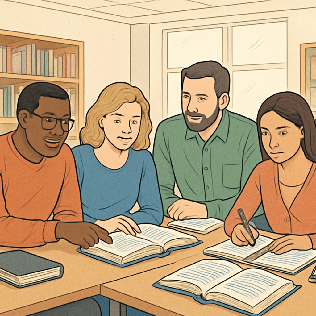 Adult learners studying at a community college, symbolizing GED and college admission opportunities.