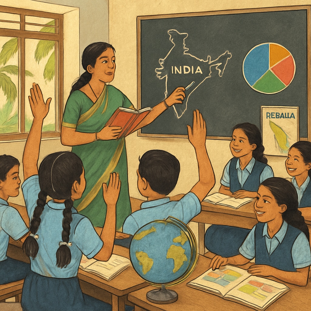 Kerala classroom with students and teachers in an interactive learning environment.