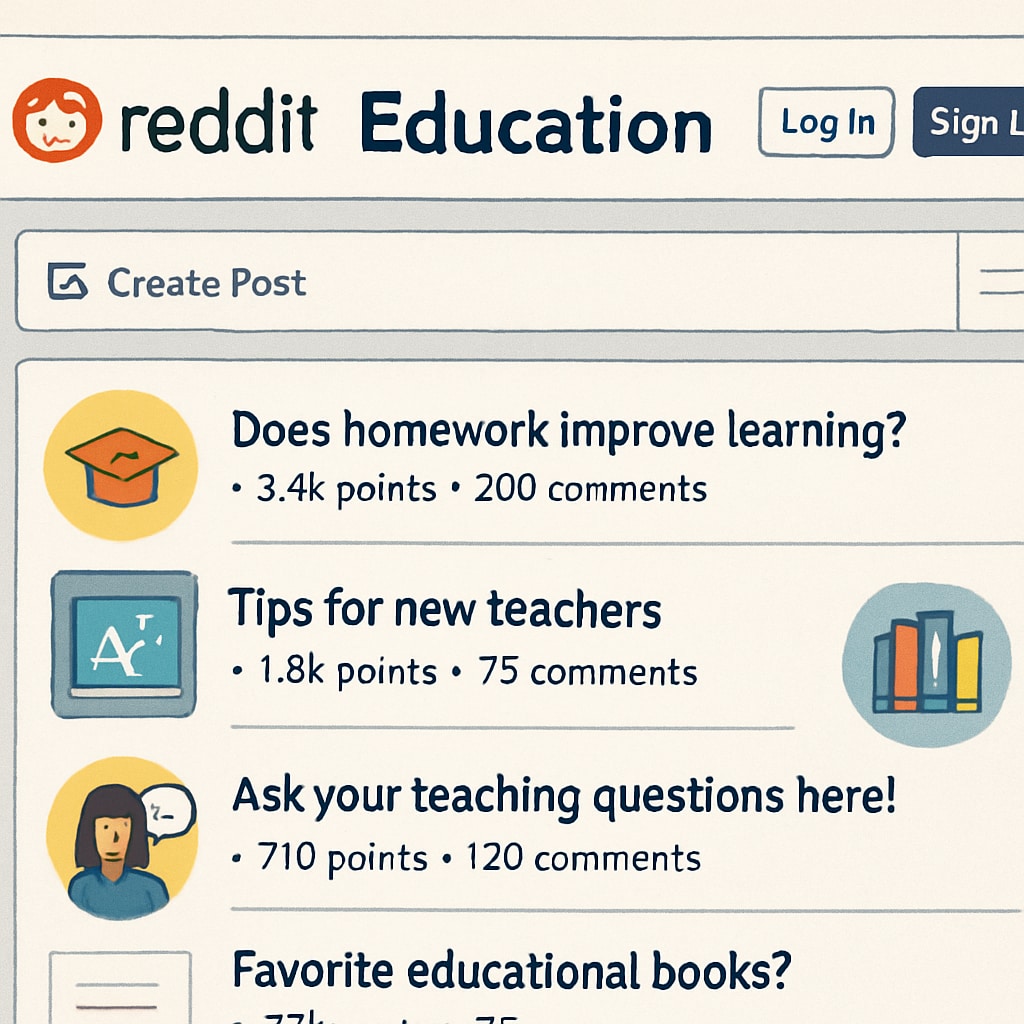 Reddit education subreddit homepage with posts about community rules and resources.