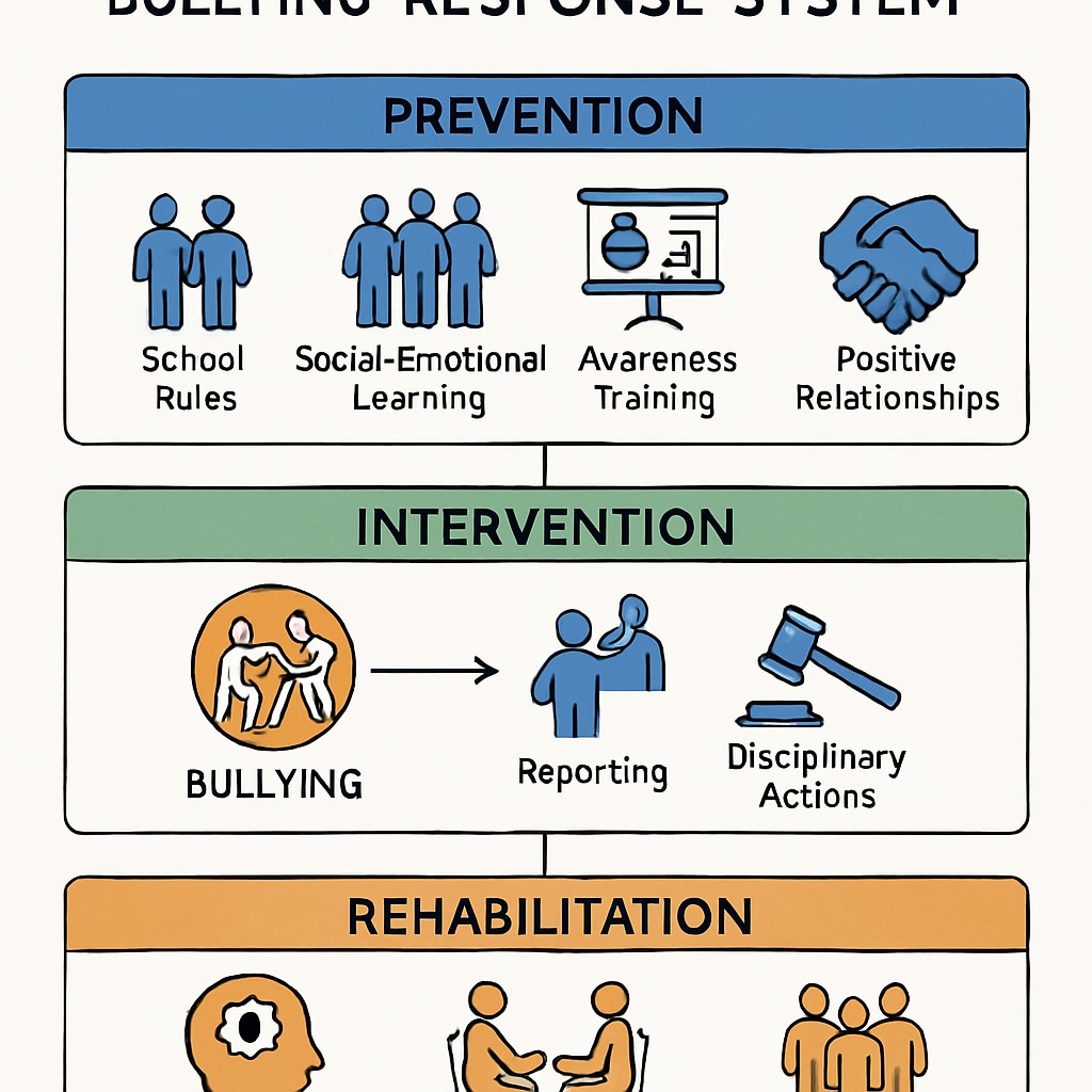 Diagram of a multi-tiered bullying response system for school bullying solutions.