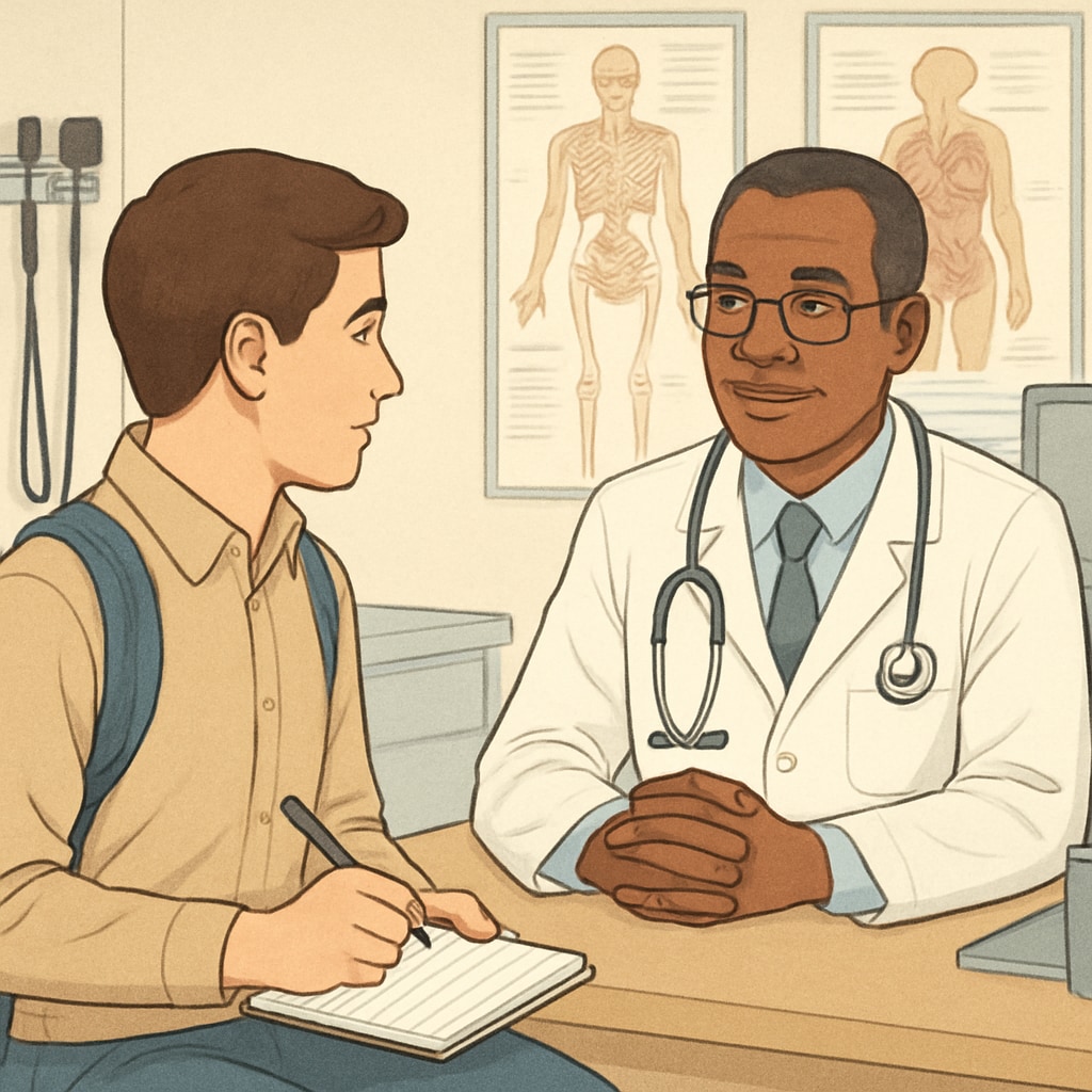 High school student interviewing a doctor for a medical career school project.
