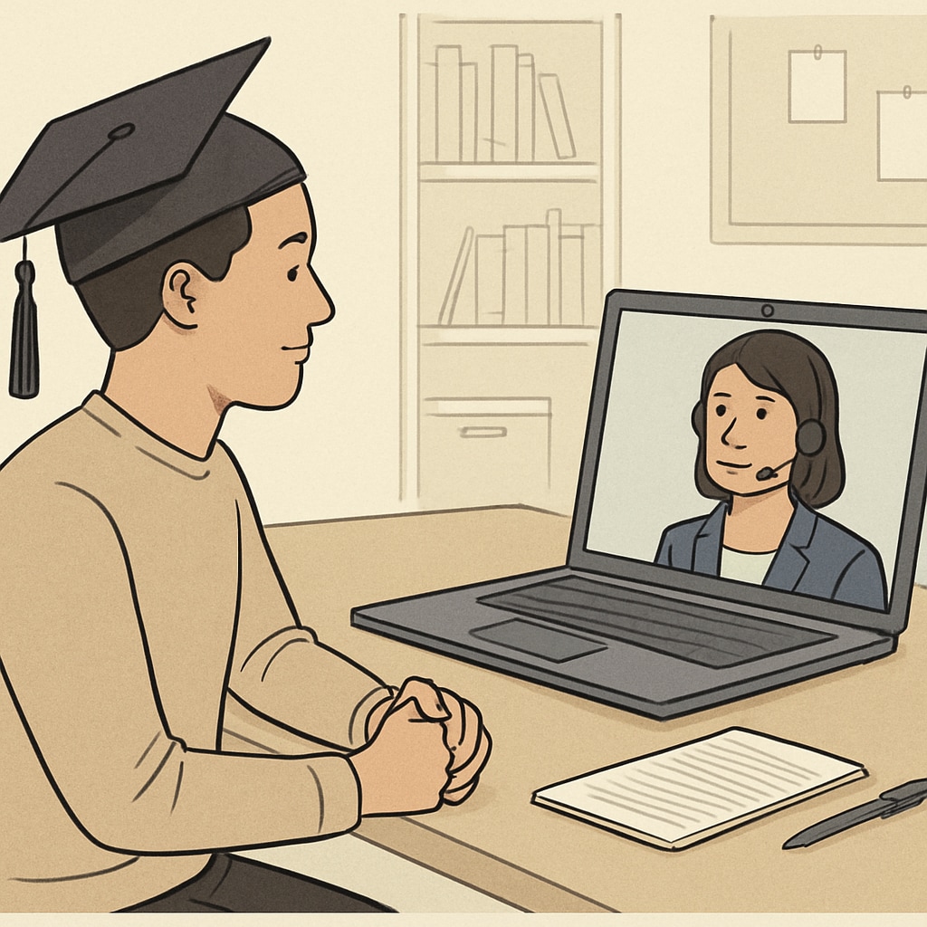 Graduate student interviewing a school counselor via video call for research purposes.