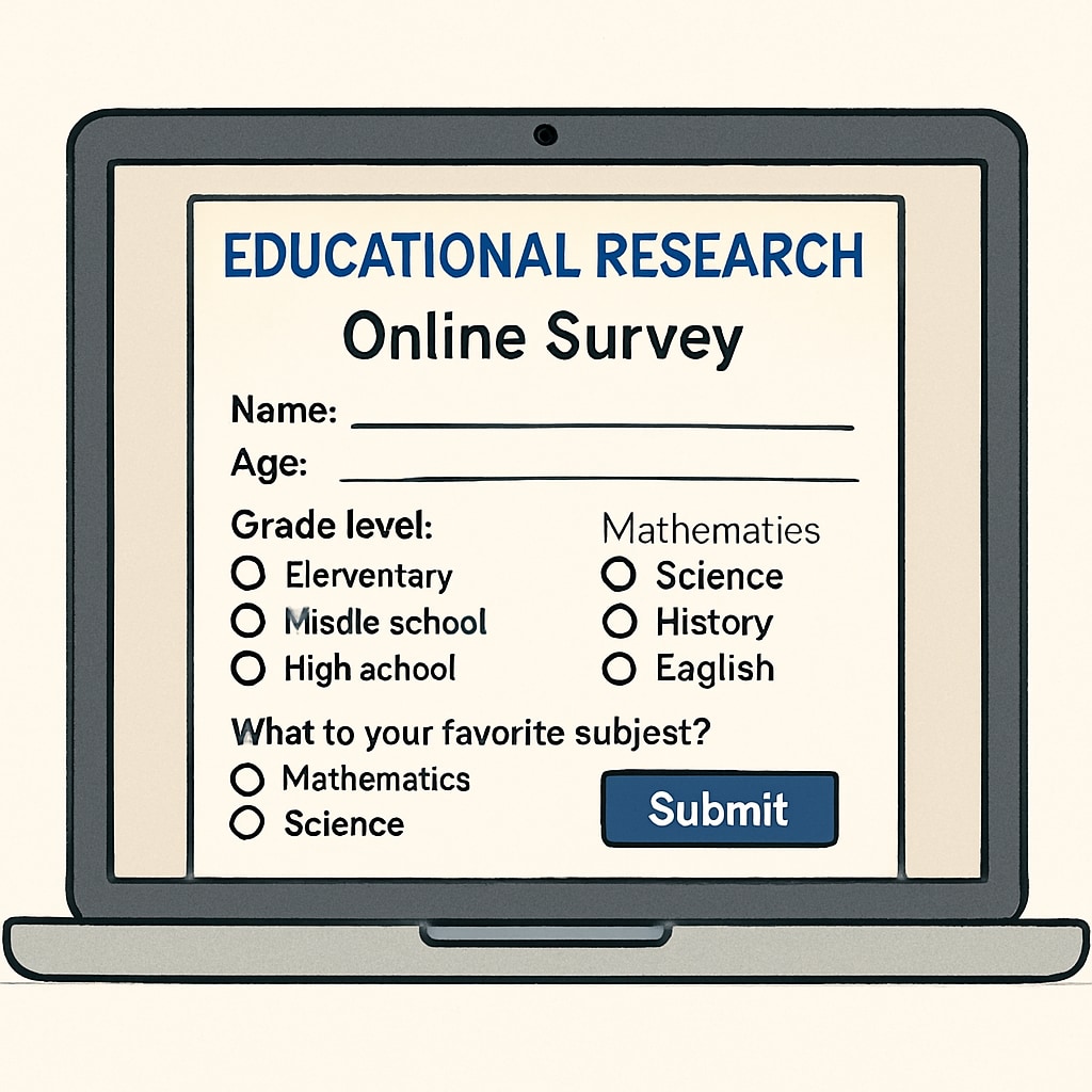 An online form displayed on a laptop screen for K12 learning methods research.