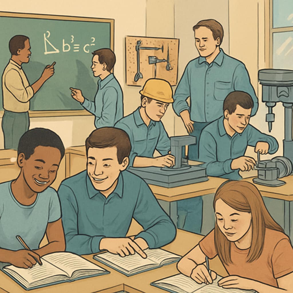 Classroom demonstrating vocational education and academic balance.