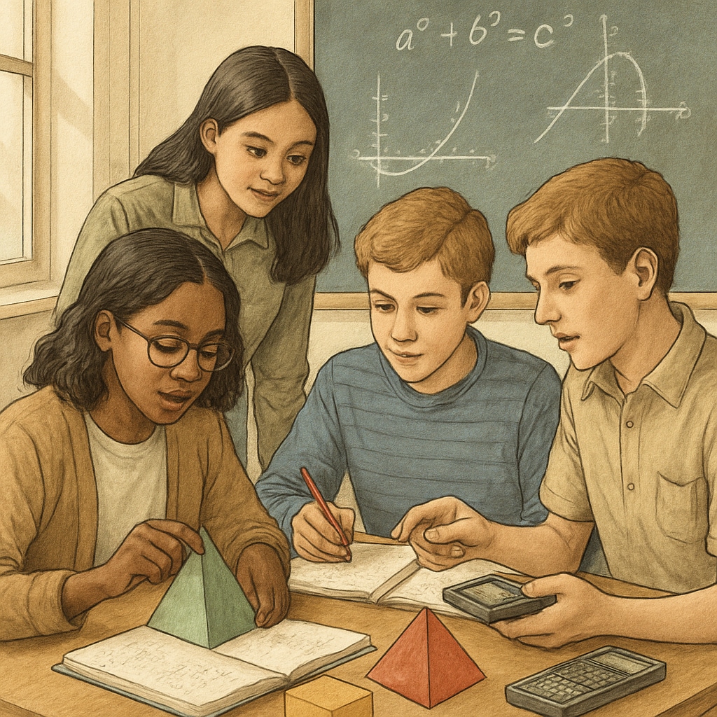 High school students solving math problems collaboratively in an engaging classroom environment.