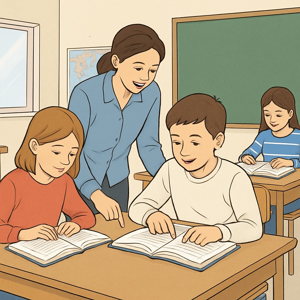 Students using physical textbooks in a classroom, reflecting traditional education tools