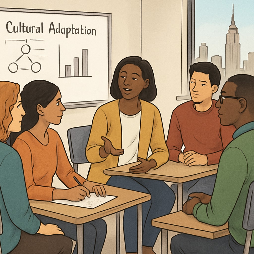 Participants in New York engaging in a cultural adaptation workshop aimed at international students.