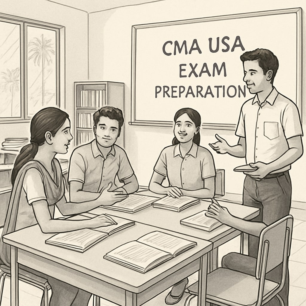 Students in Kerala participating in group study for CMA USA certification.
