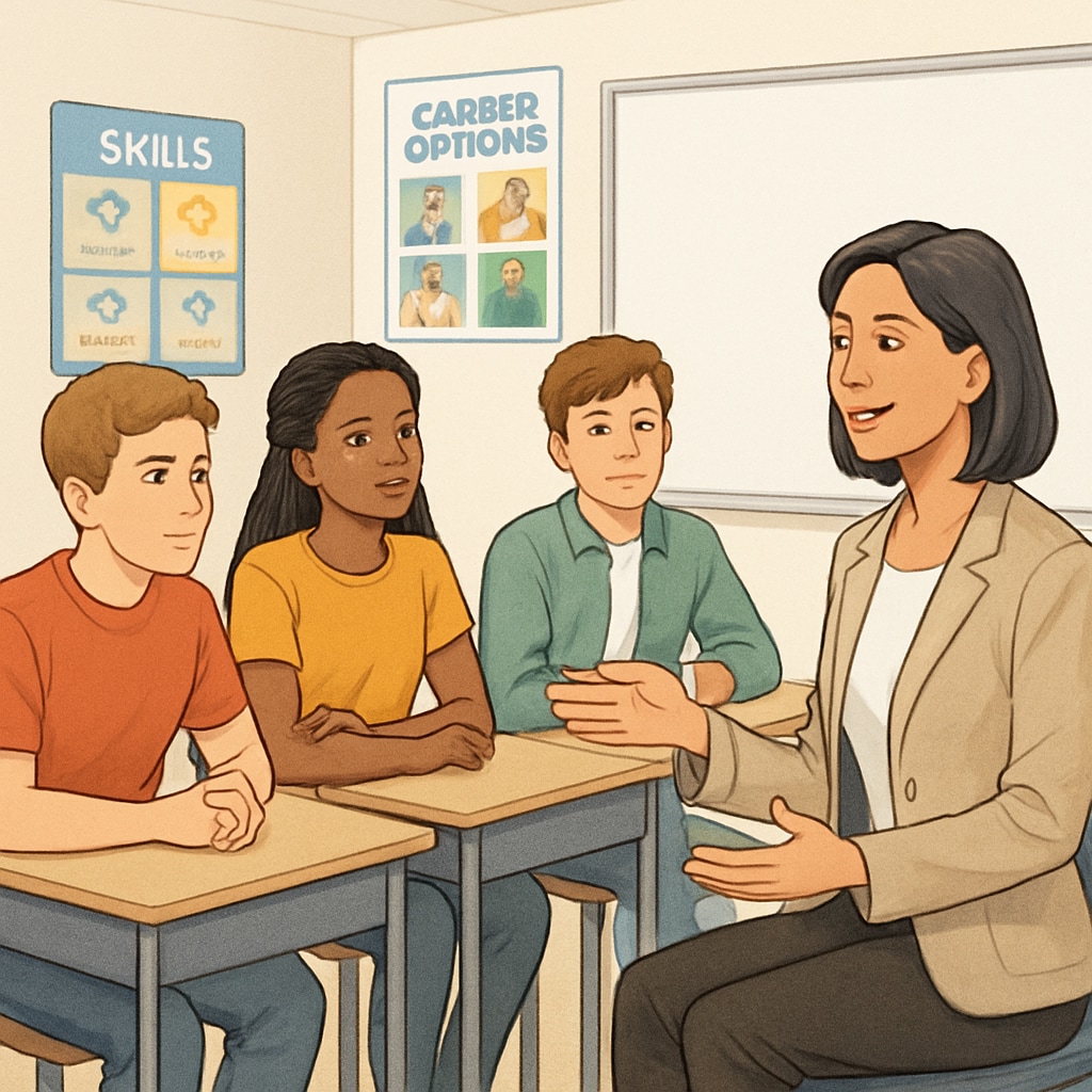 Teens discussing career choices, including programming and engineering, in the AI era.
