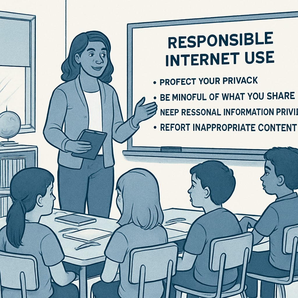 A teacher educating students on safe internet practices in light of the UK’s age verification laws.