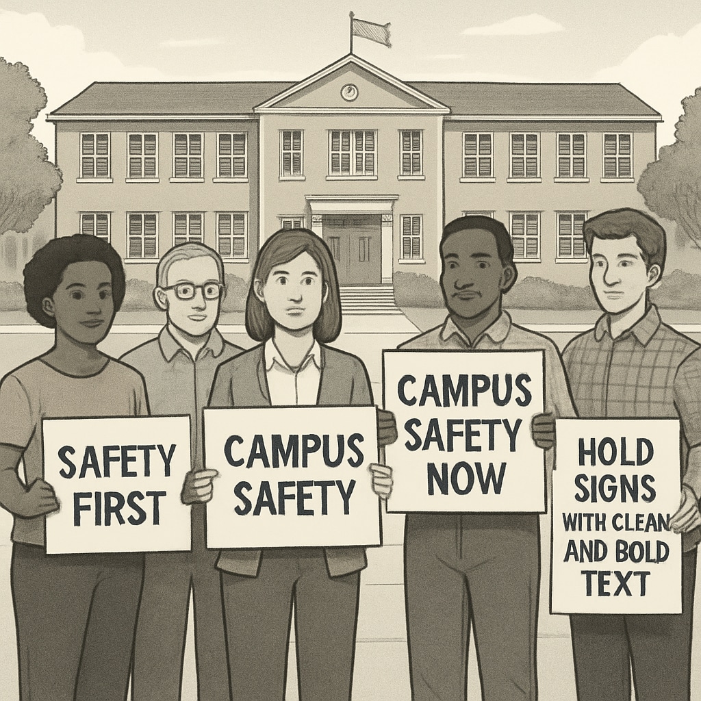 Community members protesting for campus safety in response to school board decisions.