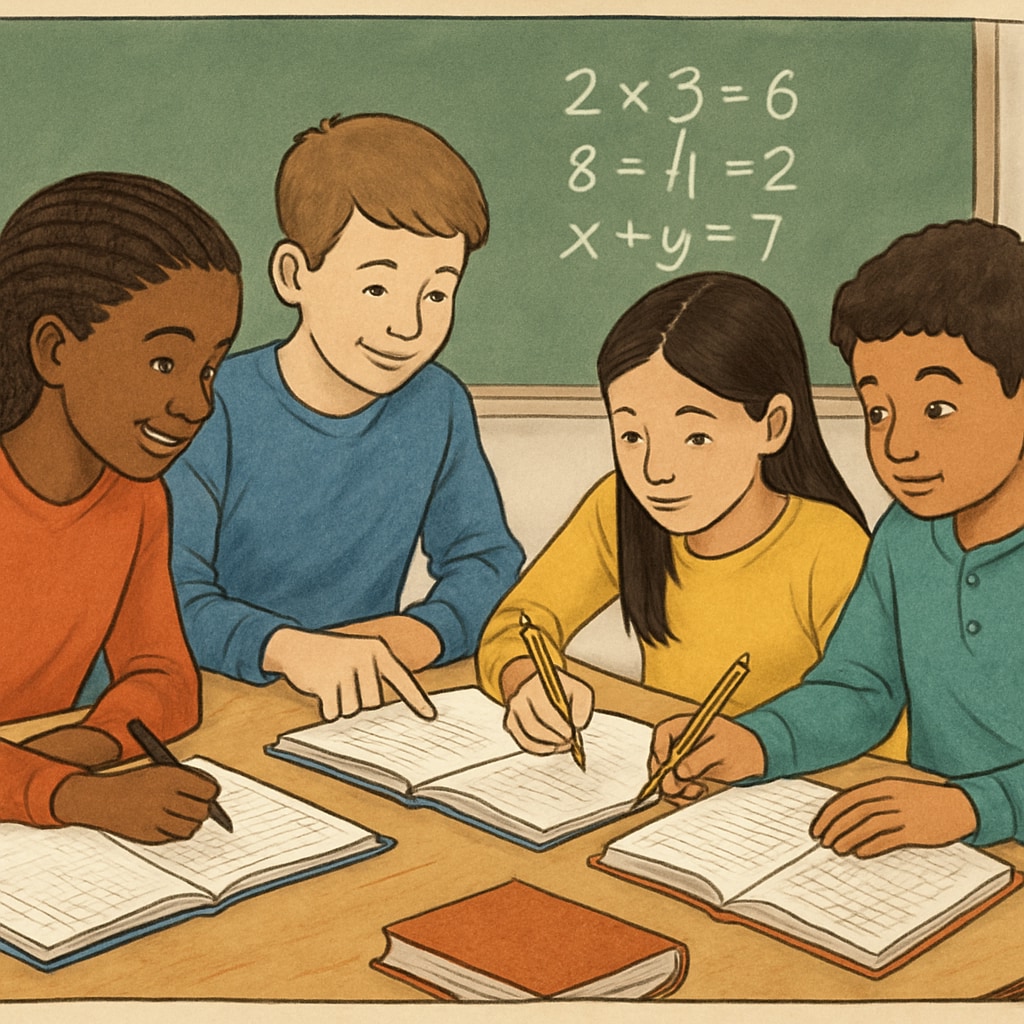 Students engaged in collaborative math learning.