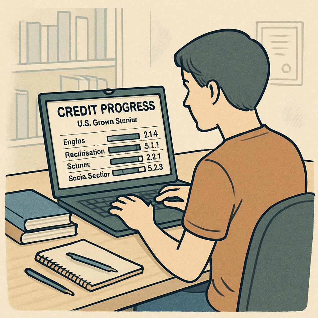 Student checking online high school credit progress, highlighting the U.S. credit system.