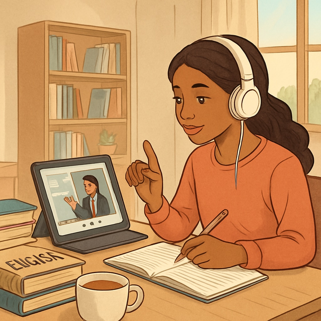 International student in a virtual class, representing online high school accessibility.