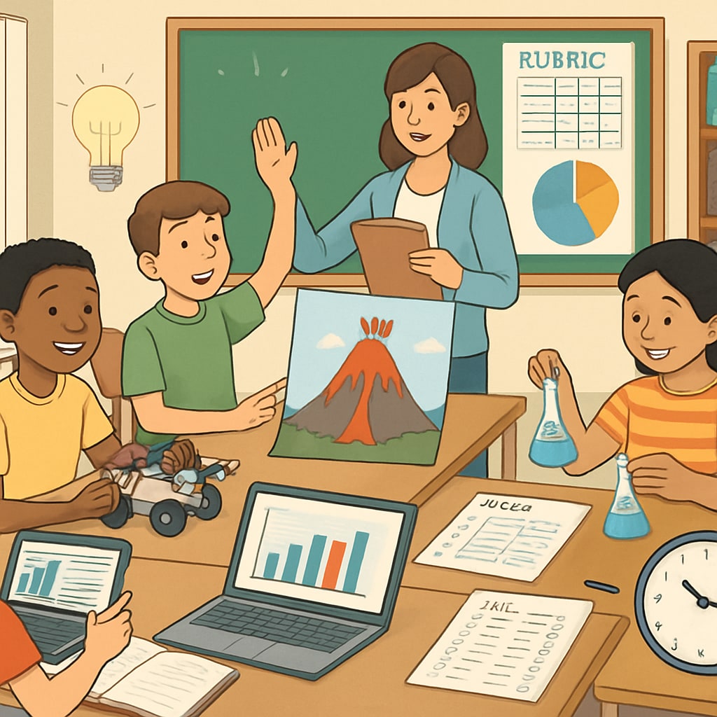 Students in a classroom demonstrating diversified assessment techniques.