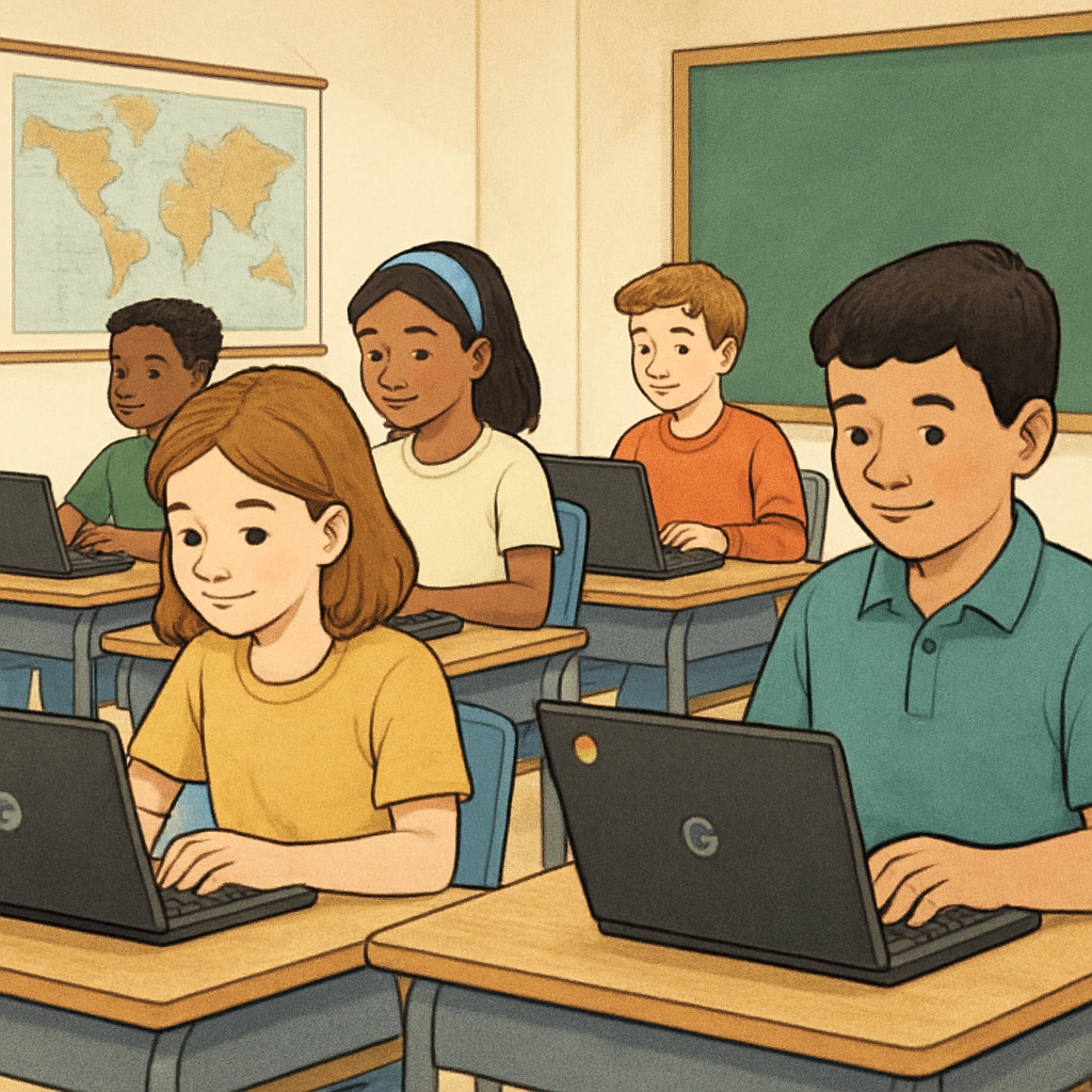 Students using Chromebooks during a classroom lesson, showcasing EdTech in education.