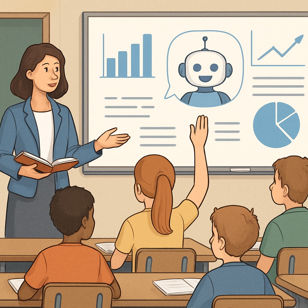 A teacher using AI tools to support classroom teaching and student engagement.