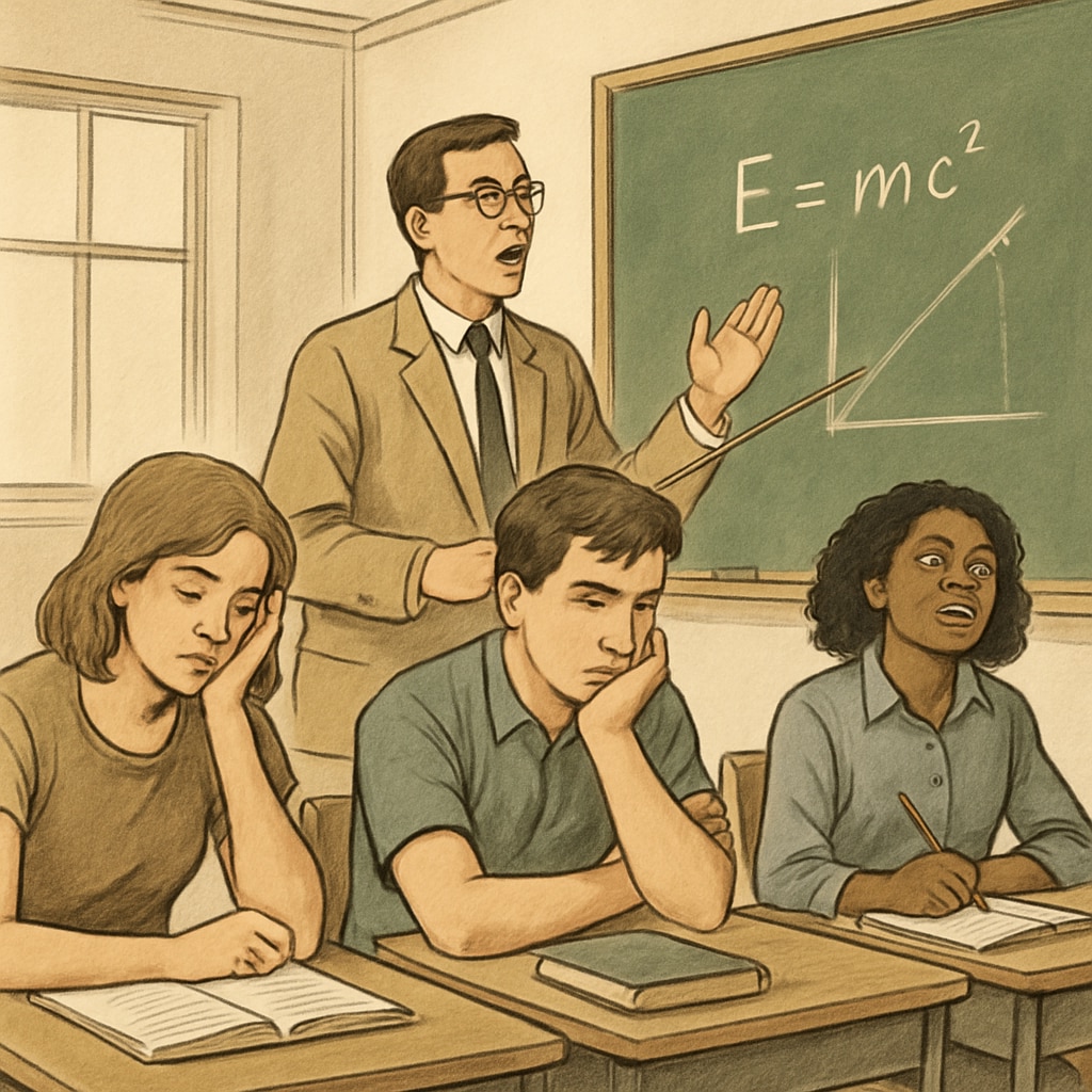 Teacher lecturing to bored students, highlighting one cause of student boredom in education.