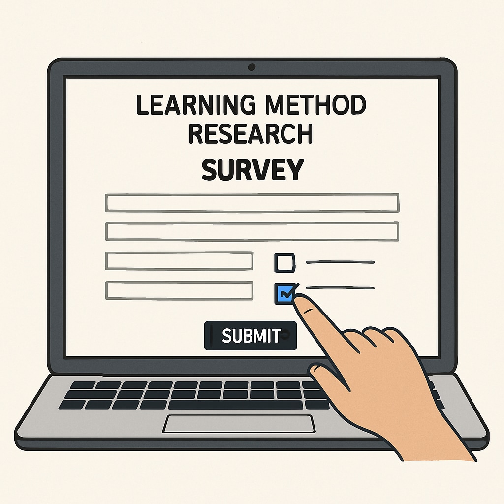 Online survey form for the learning method research survey, promoting user participation.