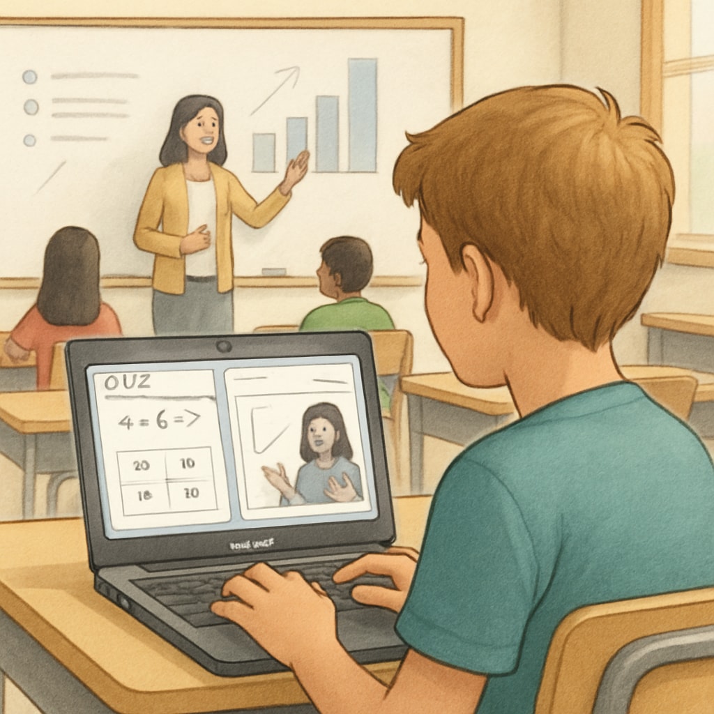 Student using Chromebook for interactive classroom learning