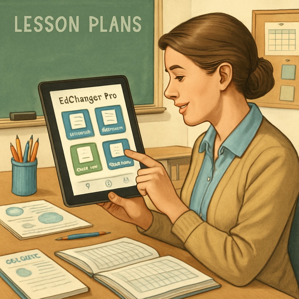 Teacher using EdChanger Pro,教师工具,教育应用（英文） for lesson planning