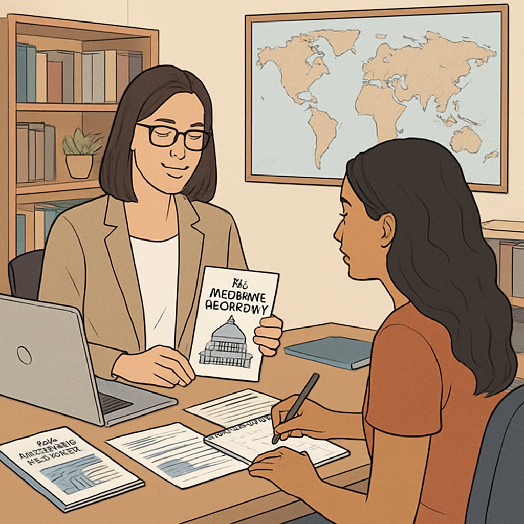 Study abroad advisor helping a student plan for U.S. master’s programs.