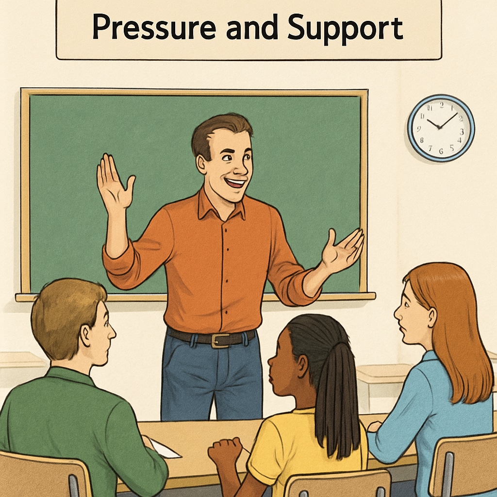 A teacher pushing students to excel, highlighting the balance between strictness and empathy.