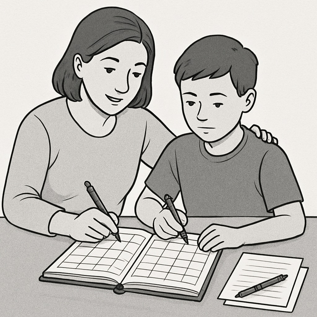 Parent and child working on time management strategies for ADHD and executive function support.