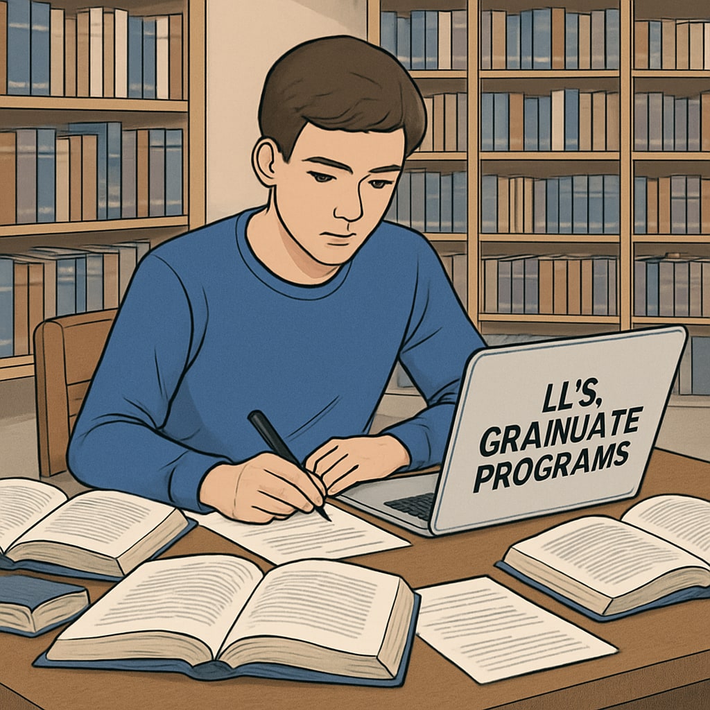 K12 student preparing for U.S. master's degree application in a library.